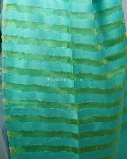 Grey Turquoise Blue Tussar Organza - PD1218