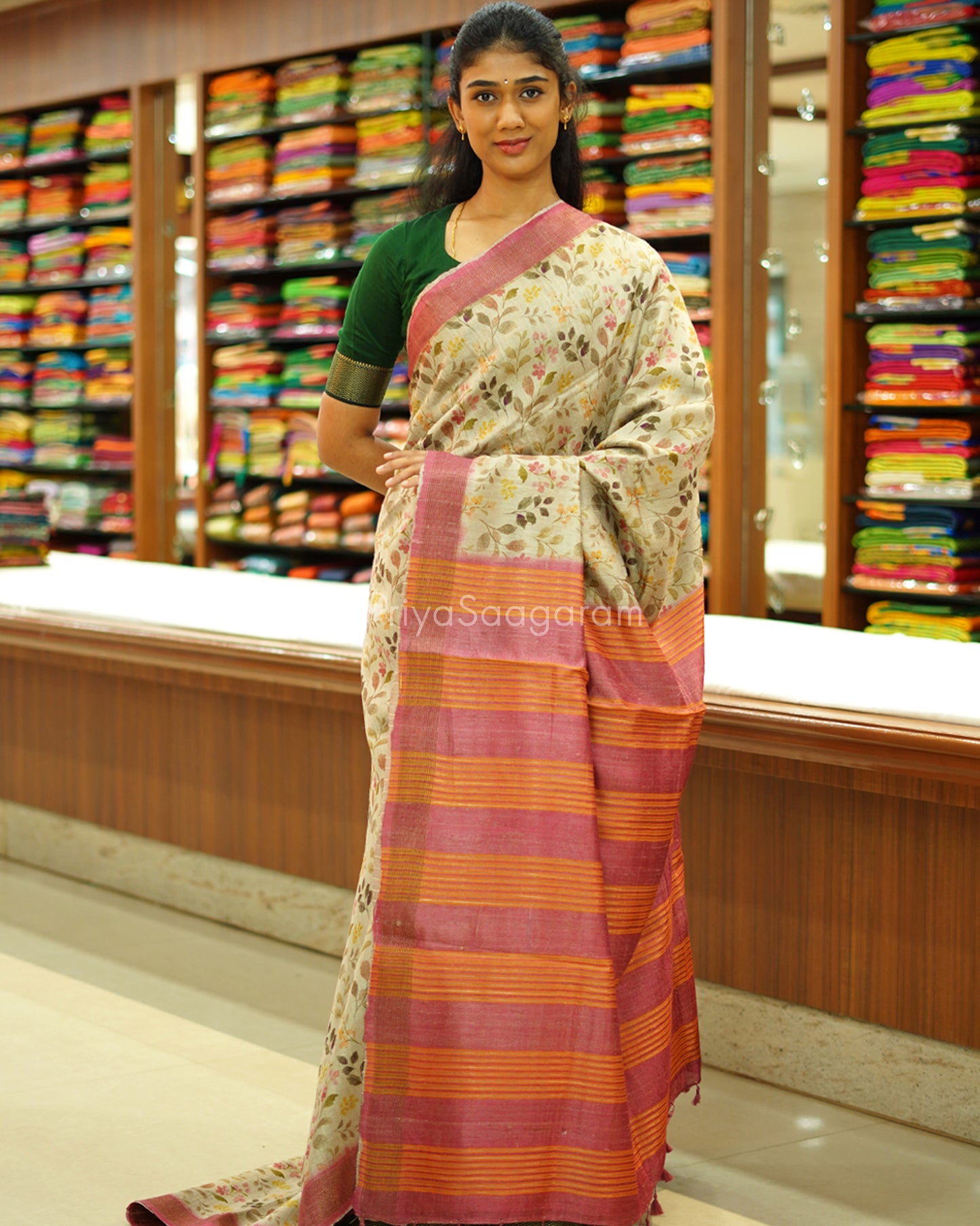 Classic Floral Contrast Tussar - PD514