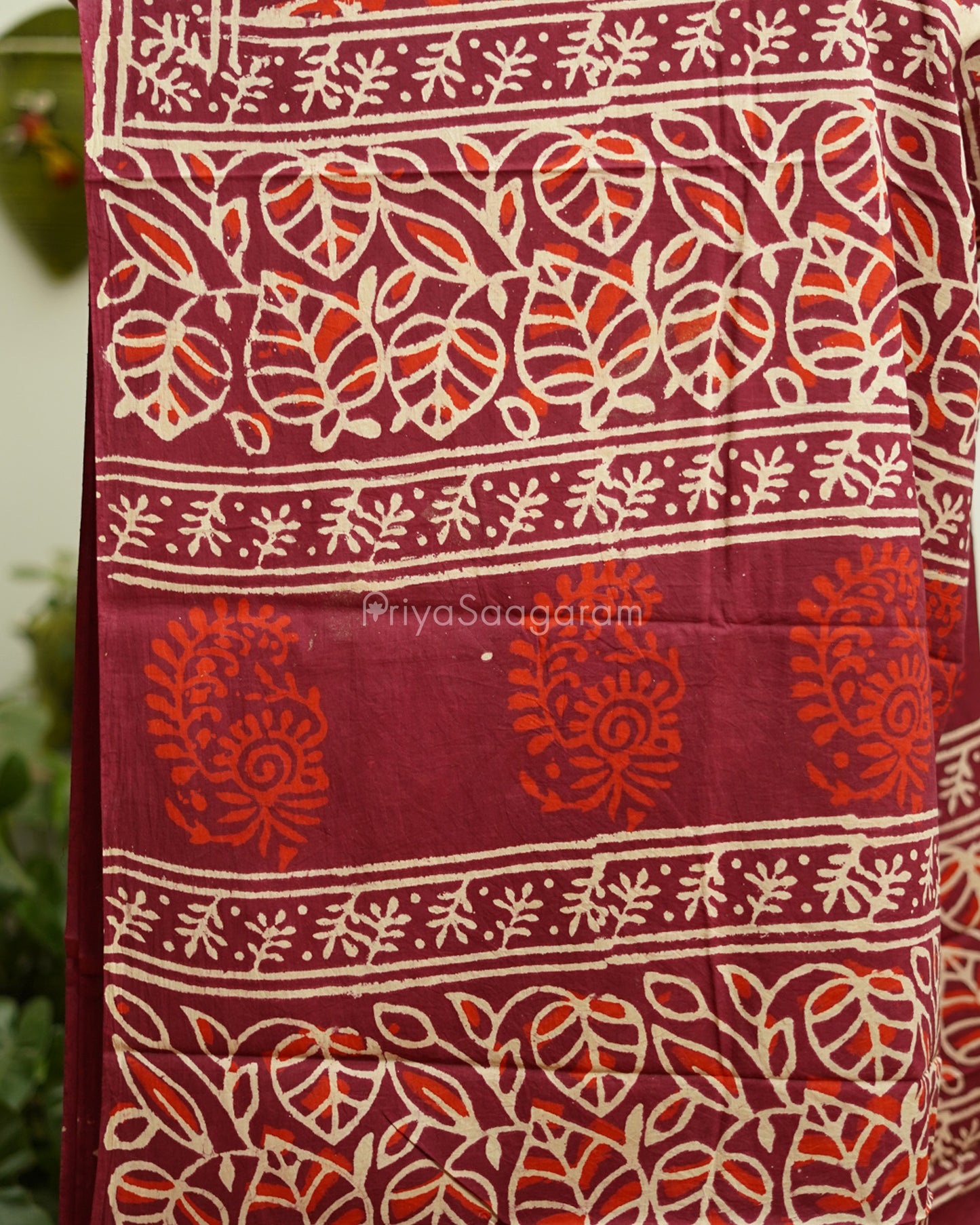 Maroon Floral Blockprint Pure Cotton - PD305