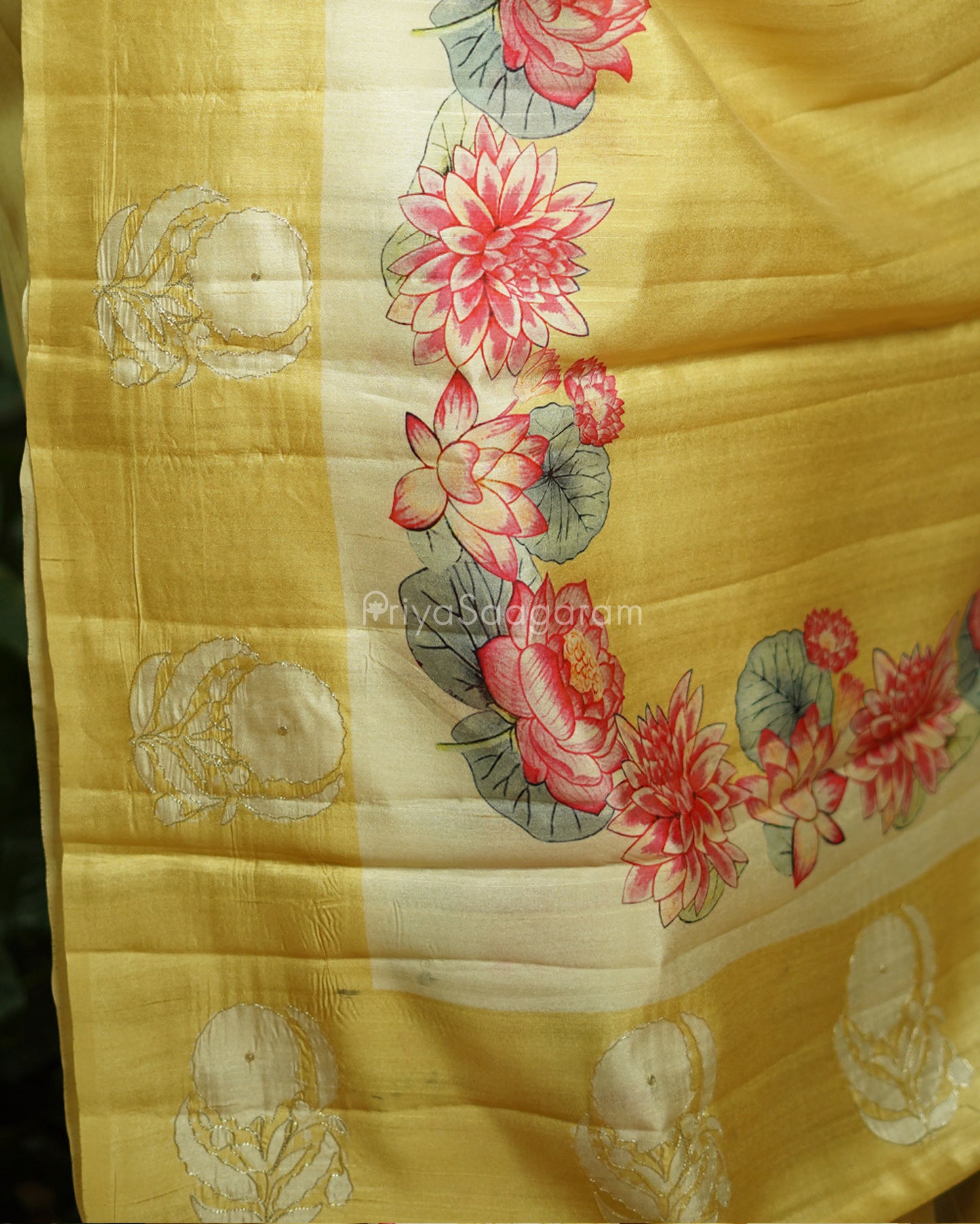 Yellow Floral Embroidery Tussar - PD807