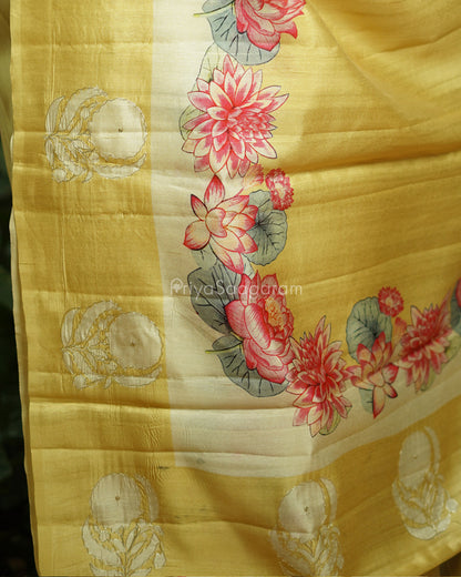Yellow Floral Embroidery Tussar - PD807