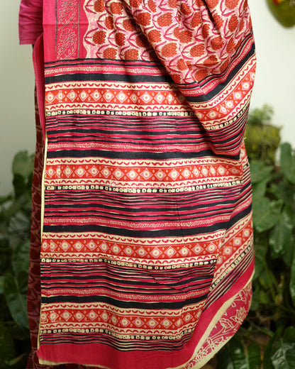 Pretty Pink Blockprint Pure Cotton - PC744