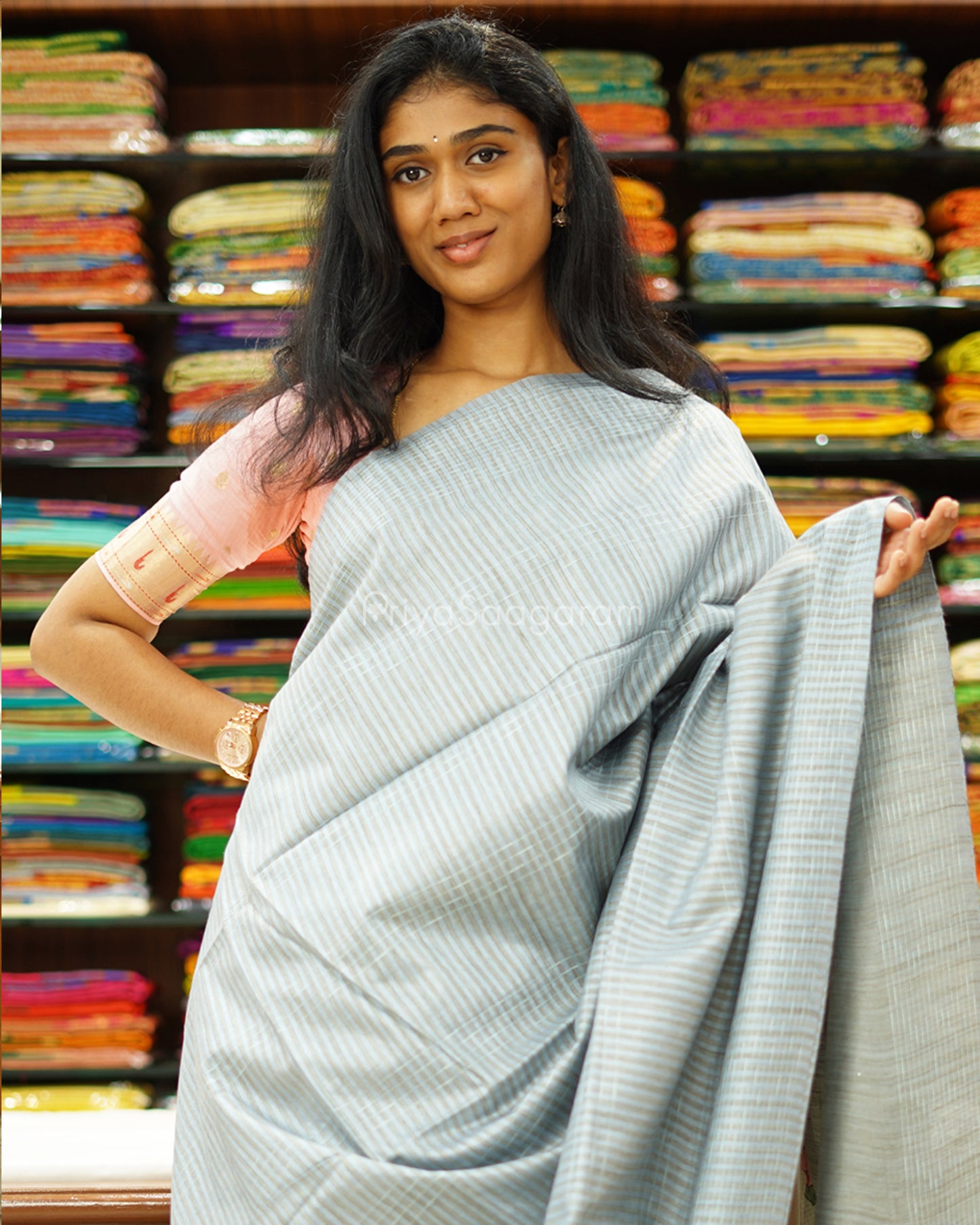 Cornflower Blue Striped Tussar - PD1214