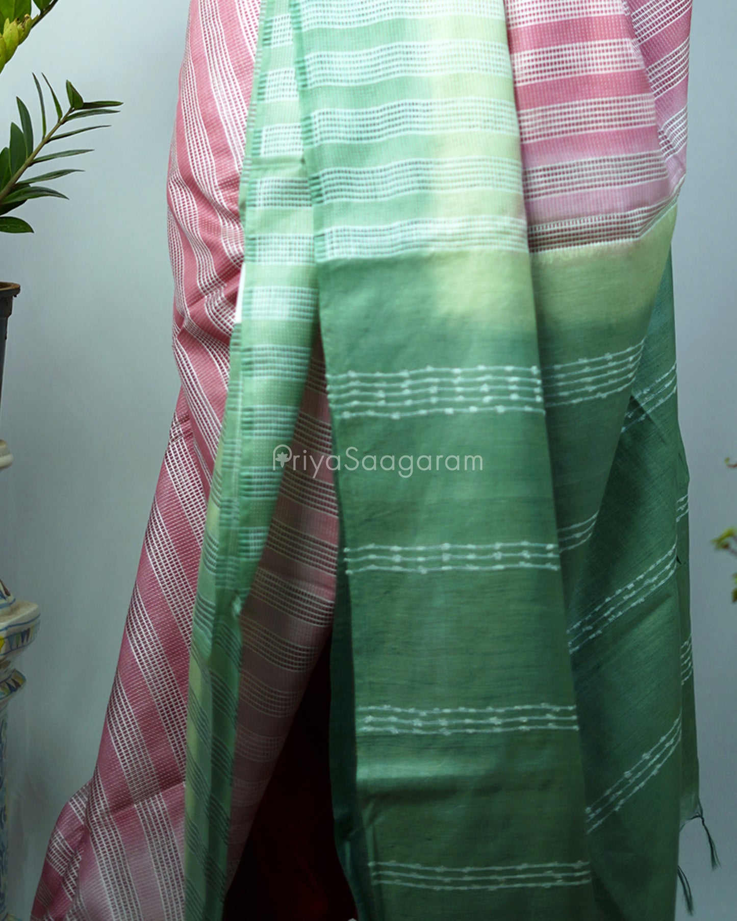 Grape Violet and Leaf Green Embroidery Tussar - PD1296