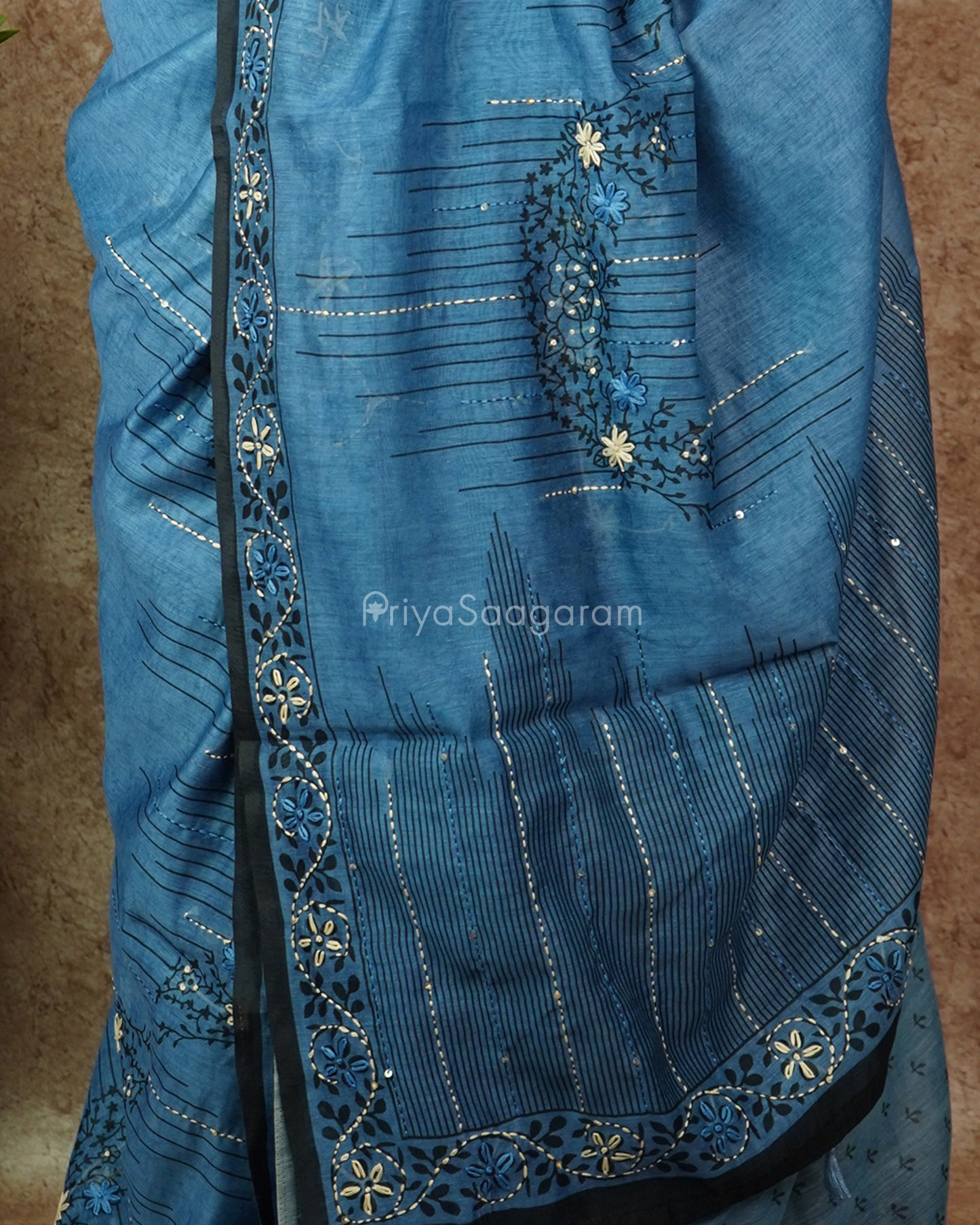 Blue Embroidery Chanderi - PD764