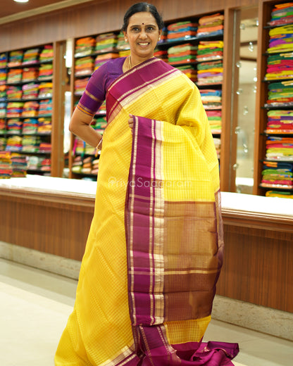 Traditional Yellow Purple Kora Silk - PD1057