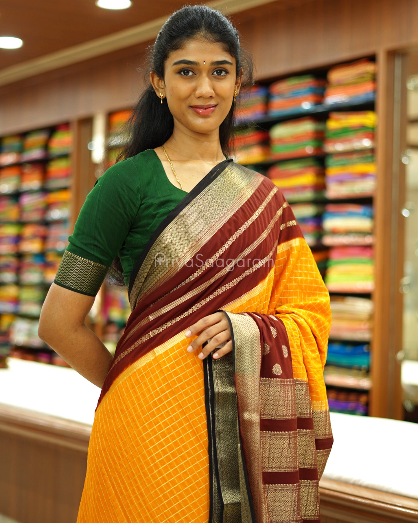 Yellow and Brown Mysore Silk - PD476