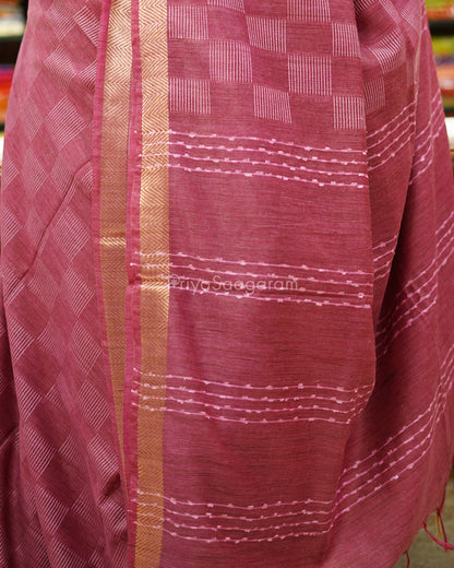 Wine Checked Tussar - PD1268