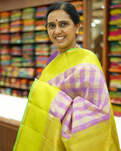Lavender Checked Gadwal Silk Cotton - PD1426