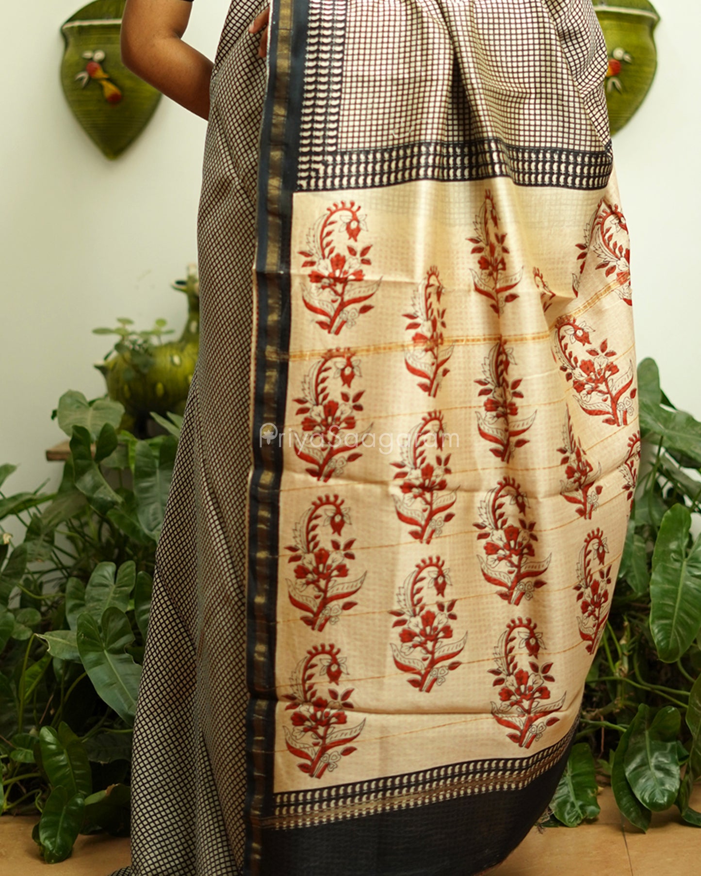 Black Maanga Motif Bagru Print Chanderi - PD360