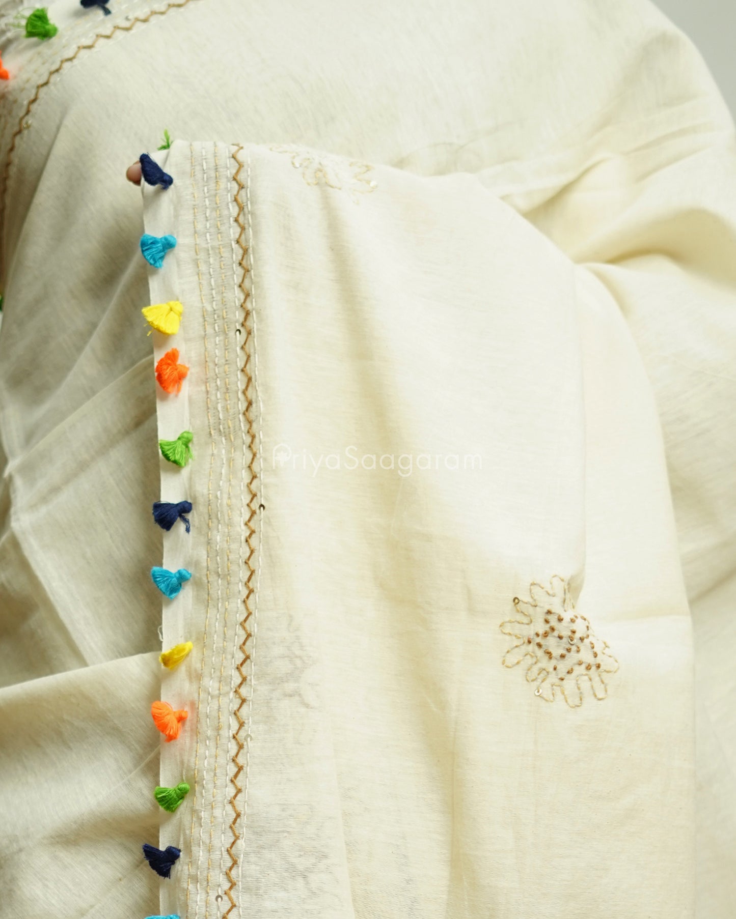 Cream Embroidery Pure Cotton - PD1422