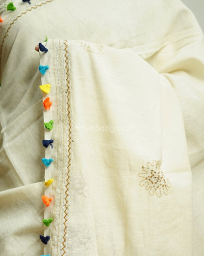 Cream Embroidery Pure Cotton - PD1422