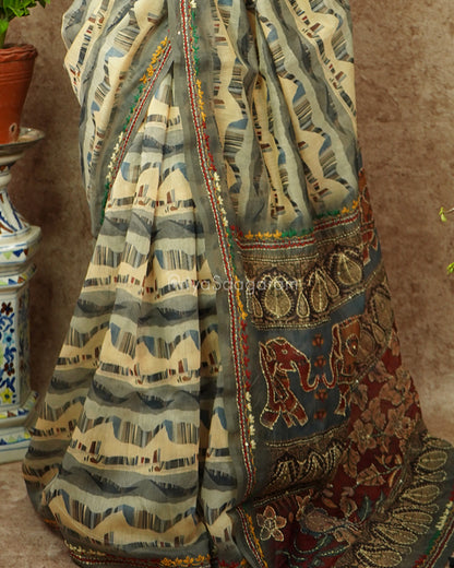 Modern Grey Embroidery Chanderi - PD715