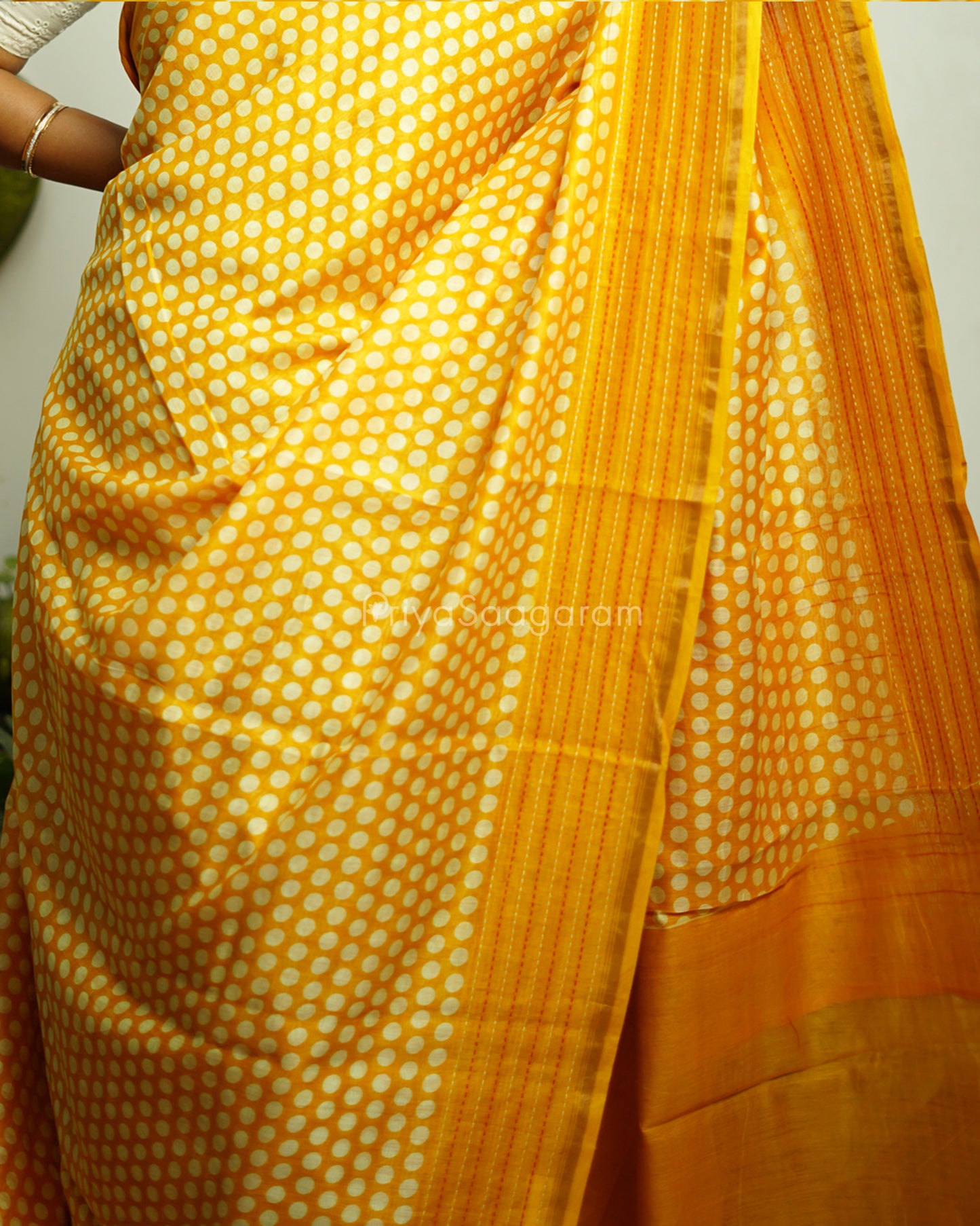 Yellow Embroidery Blockprint Chanderi - PC3360