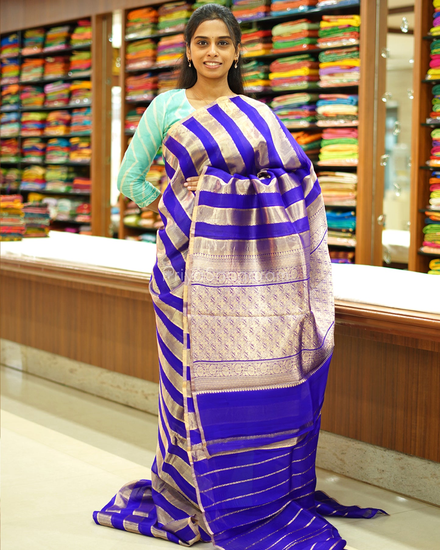 Blue Striped Tissue Kora Silk - PC3832