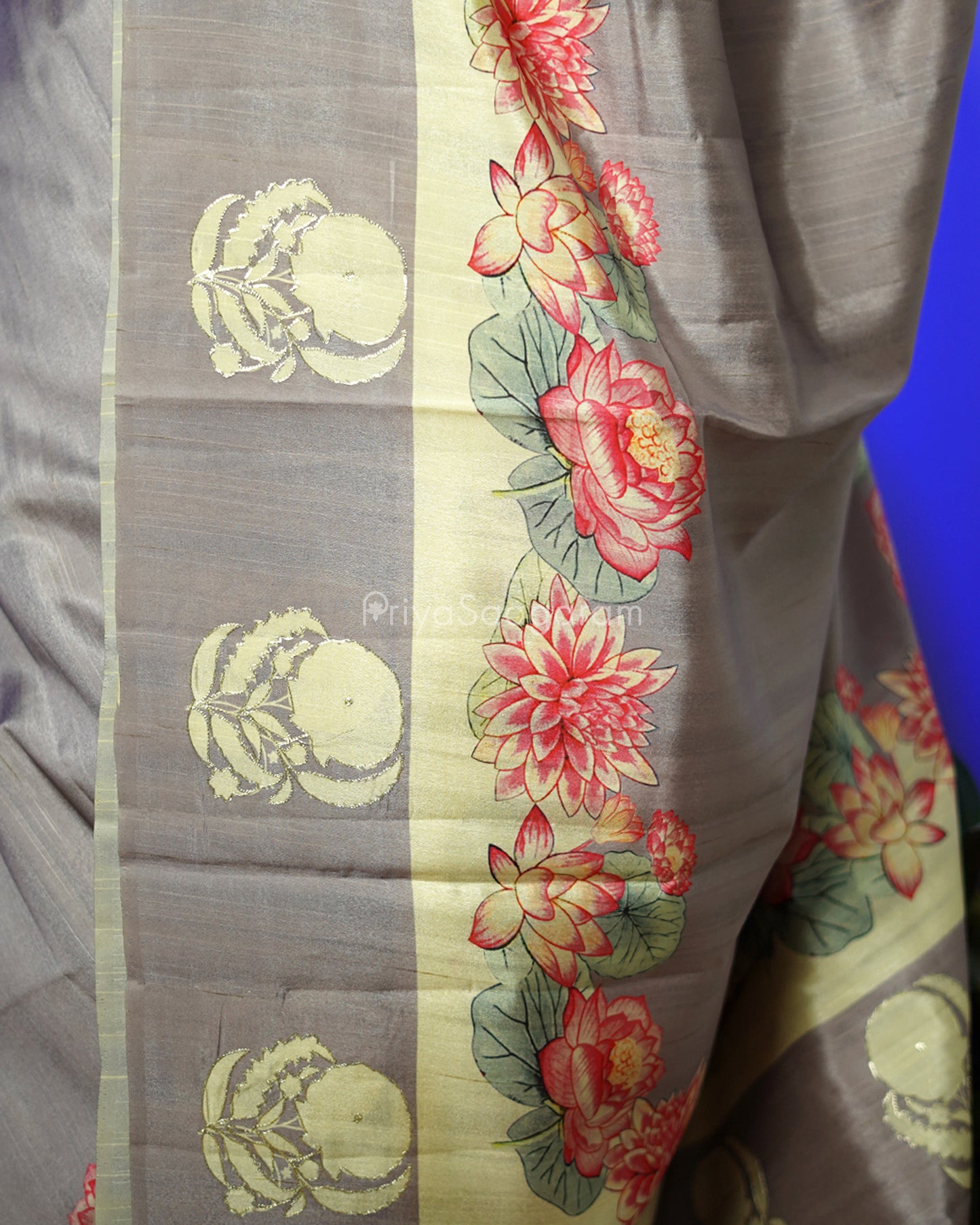 Grey Floral Embroidery Tussar - PD800