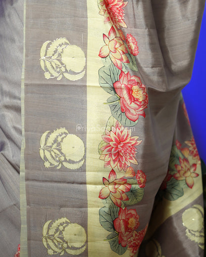 Grey Floral Embroidery Tussar - PD800