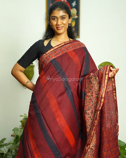 Shaded Maroon Bagru Print Chanderi - PD362