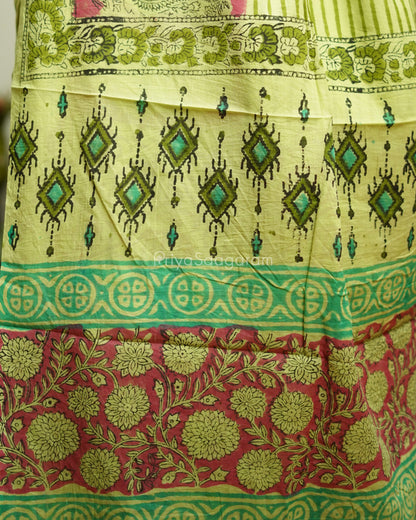 Green Striped Blockprint Pure Cotton - PD374