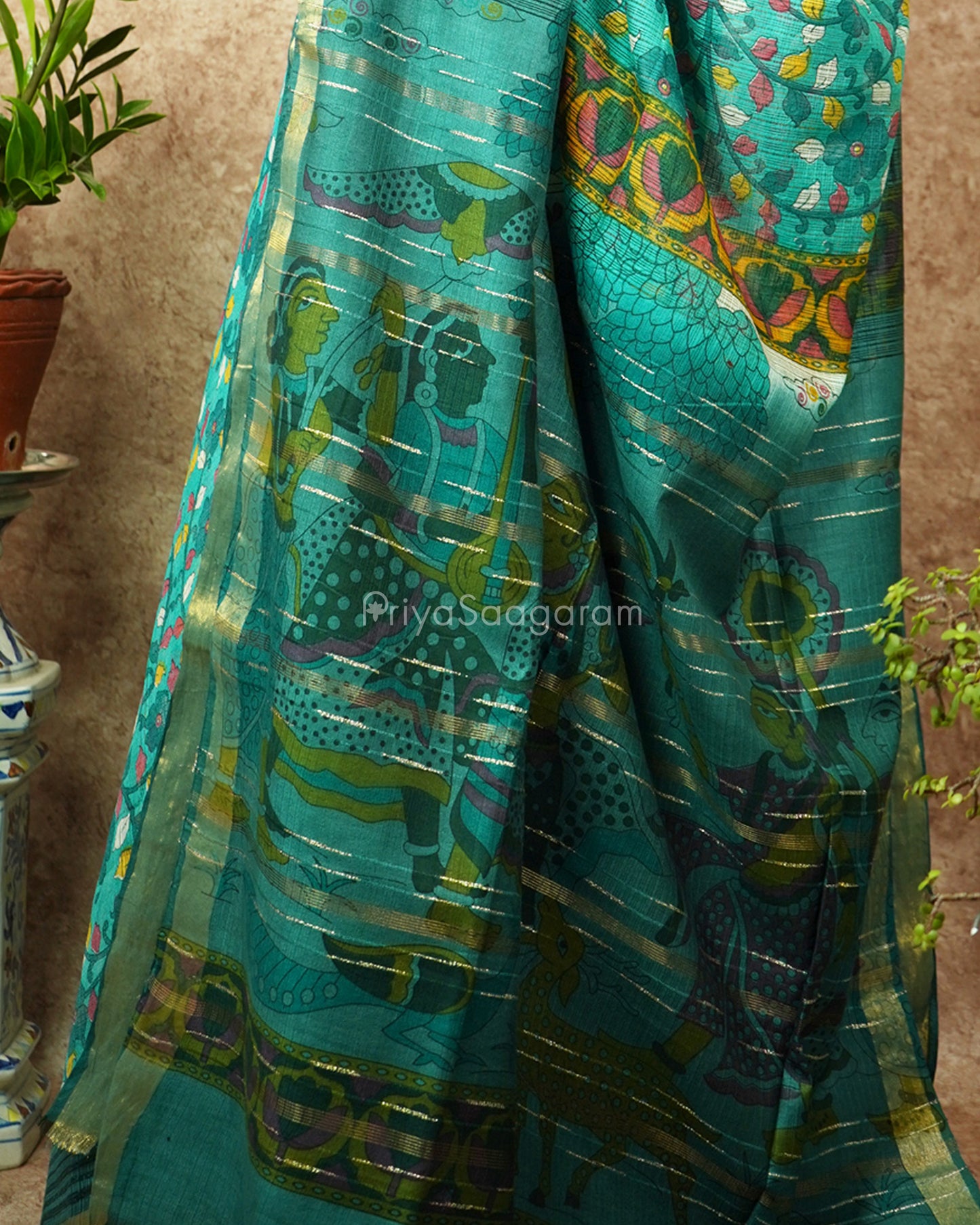 Sea Green Kalamkari Cotton Kota - PD1408