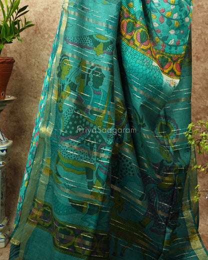 Sea Green Kalamkari Cotton Kota - PD1408