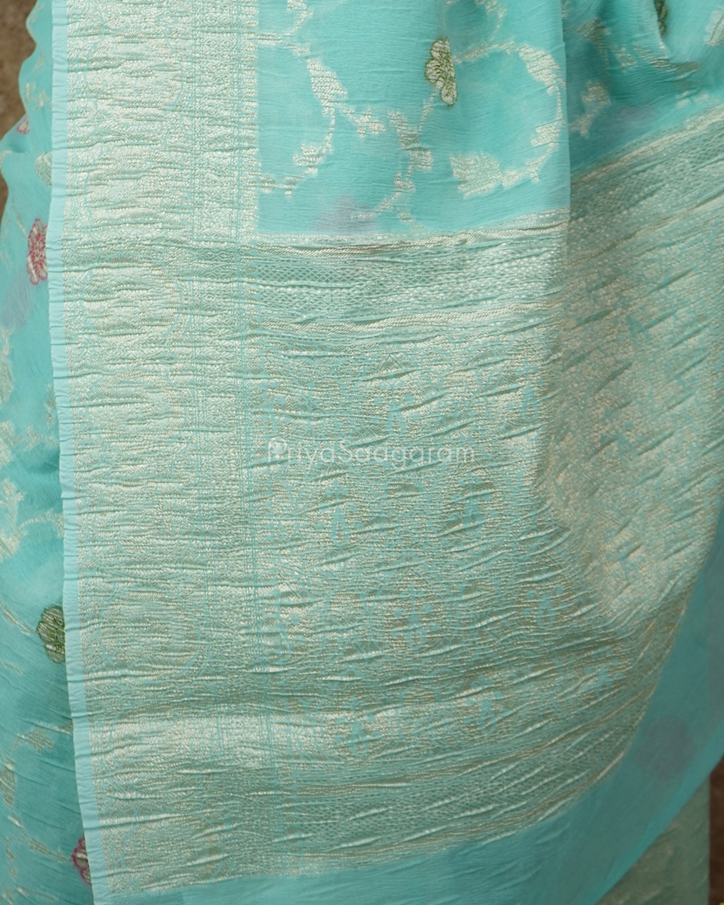 Blue Floral Crush Tissue Silk - PD1439