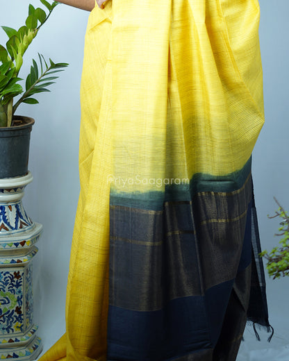 Yellow and Grey Contrast Tussar - PD1312