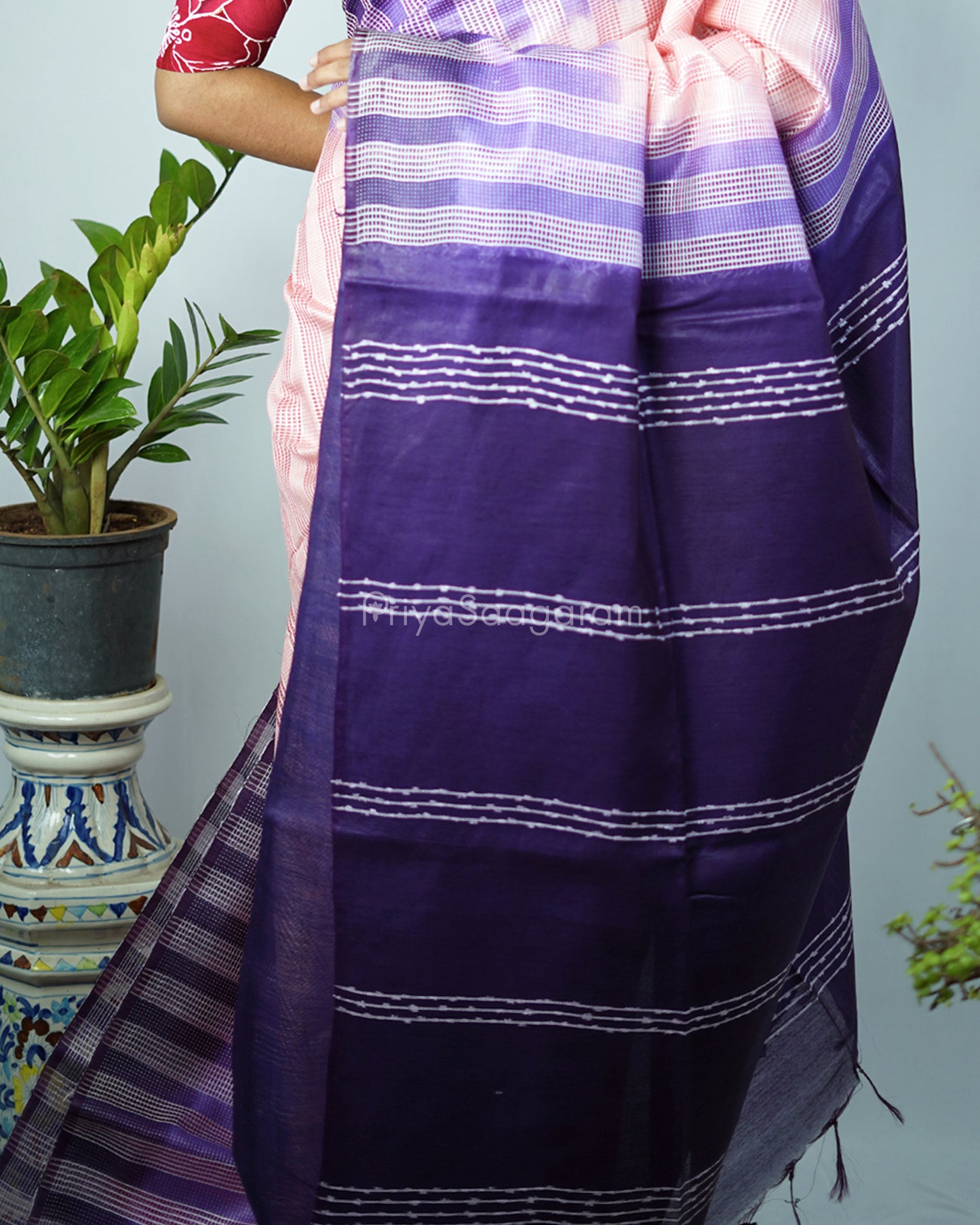 Purple and Pink Embroidery Tussar - PD1294