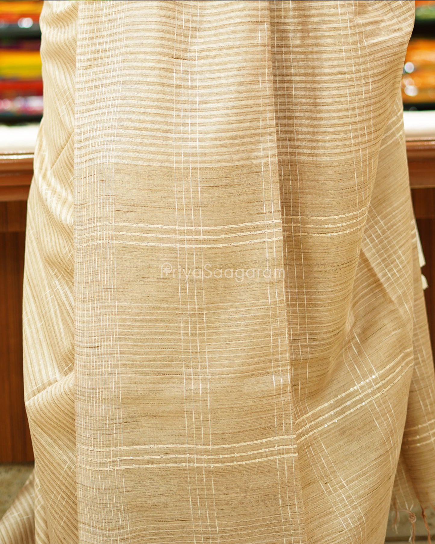 Classic Beige Striped Tussar - PD1215