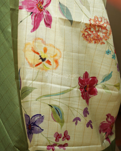 Green Floral Tussar - PD813
