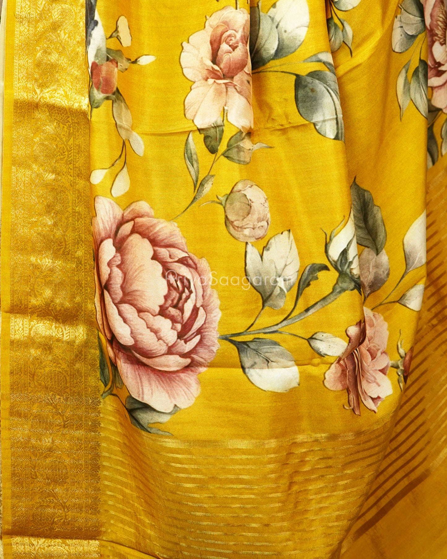 Yellow Floral Chiniya Silk - PD988