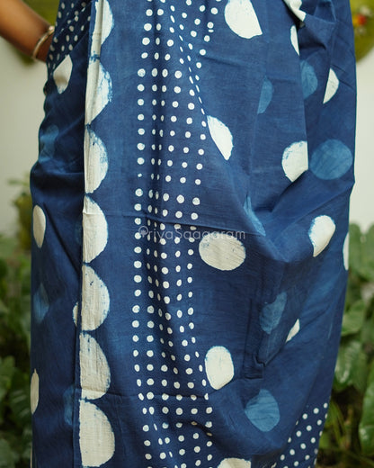 Polka Dots Indigo Blockprint Pure Cotton - PD376