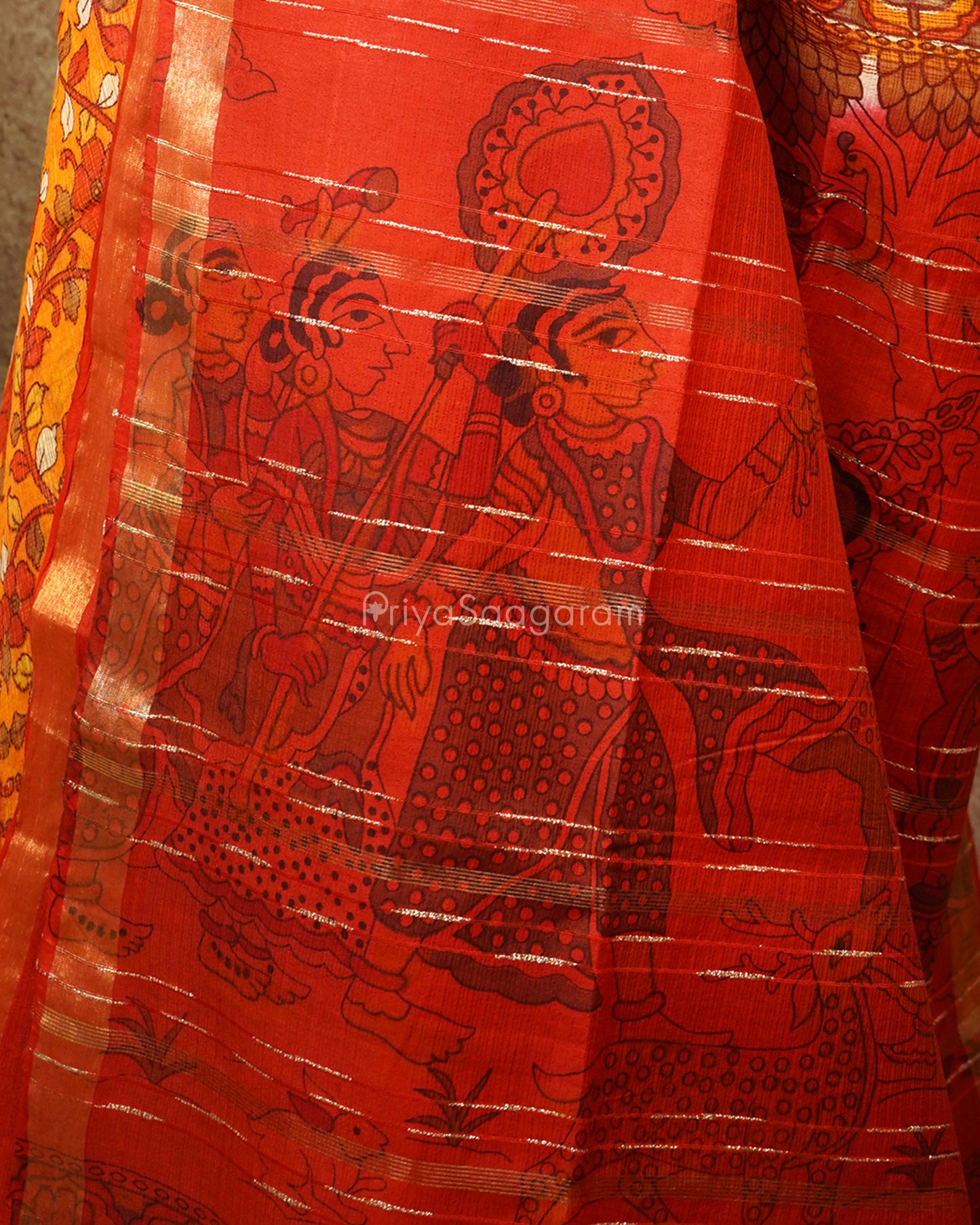 Yellow Red kalamkari Cotton Kota - PD1407
