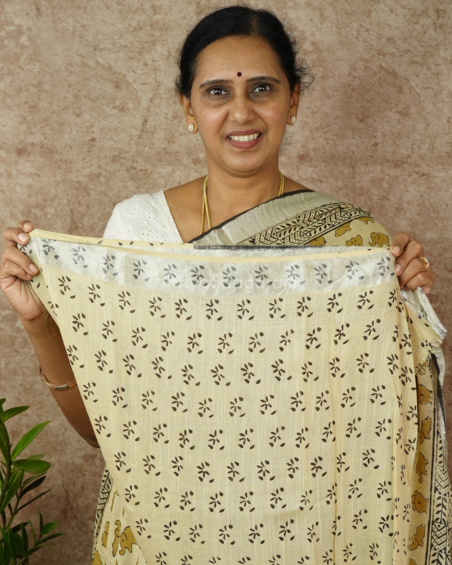 Mustard Elephant Blockprint Linen - PD275