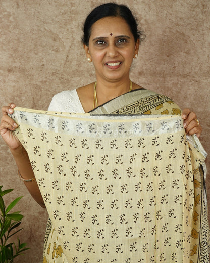 Mustard Elephant Blockprint Linen - PD275
