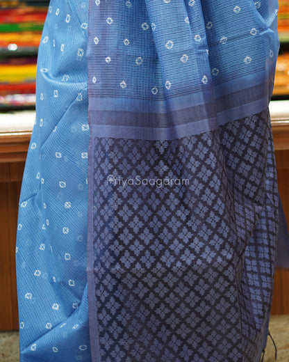 Light and Dark Blue Bandhini Tussar Organza - PD1195