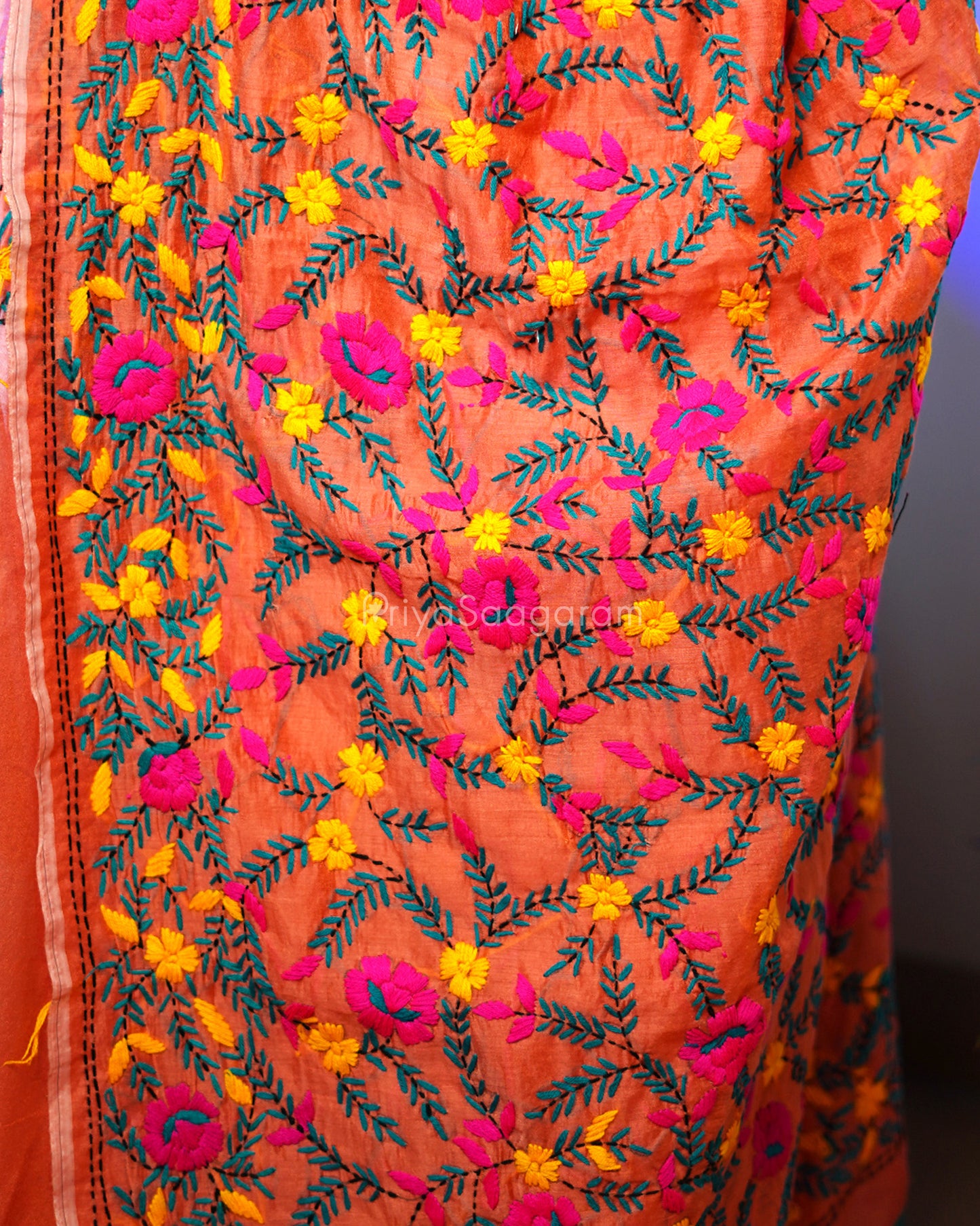 Peach Phulkari Chanderi - PD394