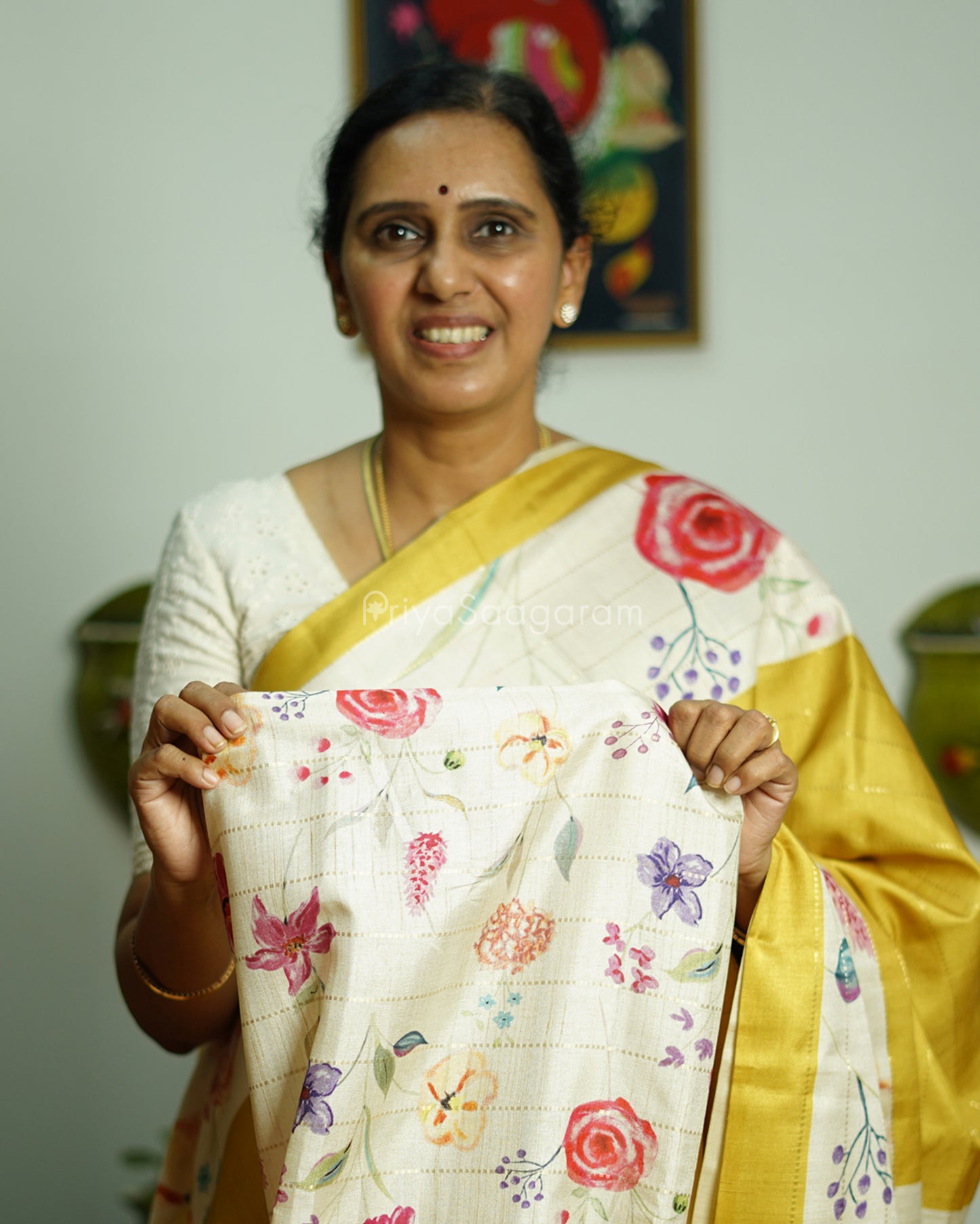 Yellow Floral Tussar - PD810