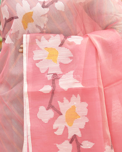 Baby Pink Jamdani Muslin Organza - PD252