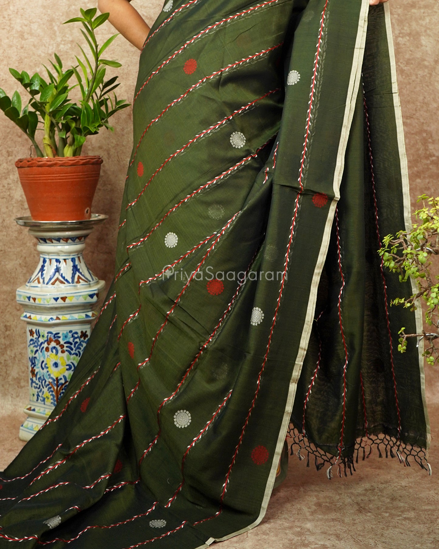 Mehndi Green Embroidery Pure Cotton - PD1178