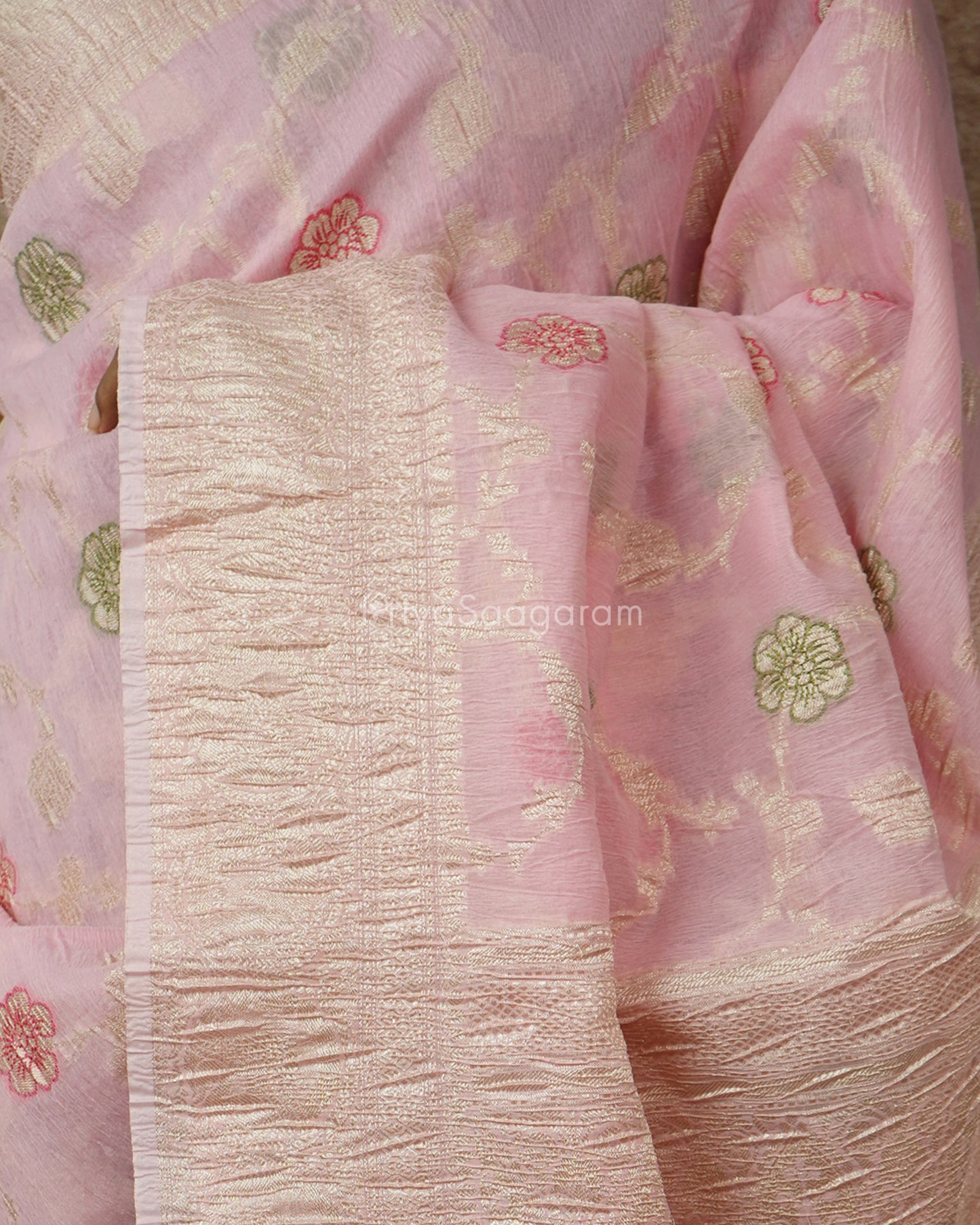 Pink Floral Crush Tissue Silk - PD1442