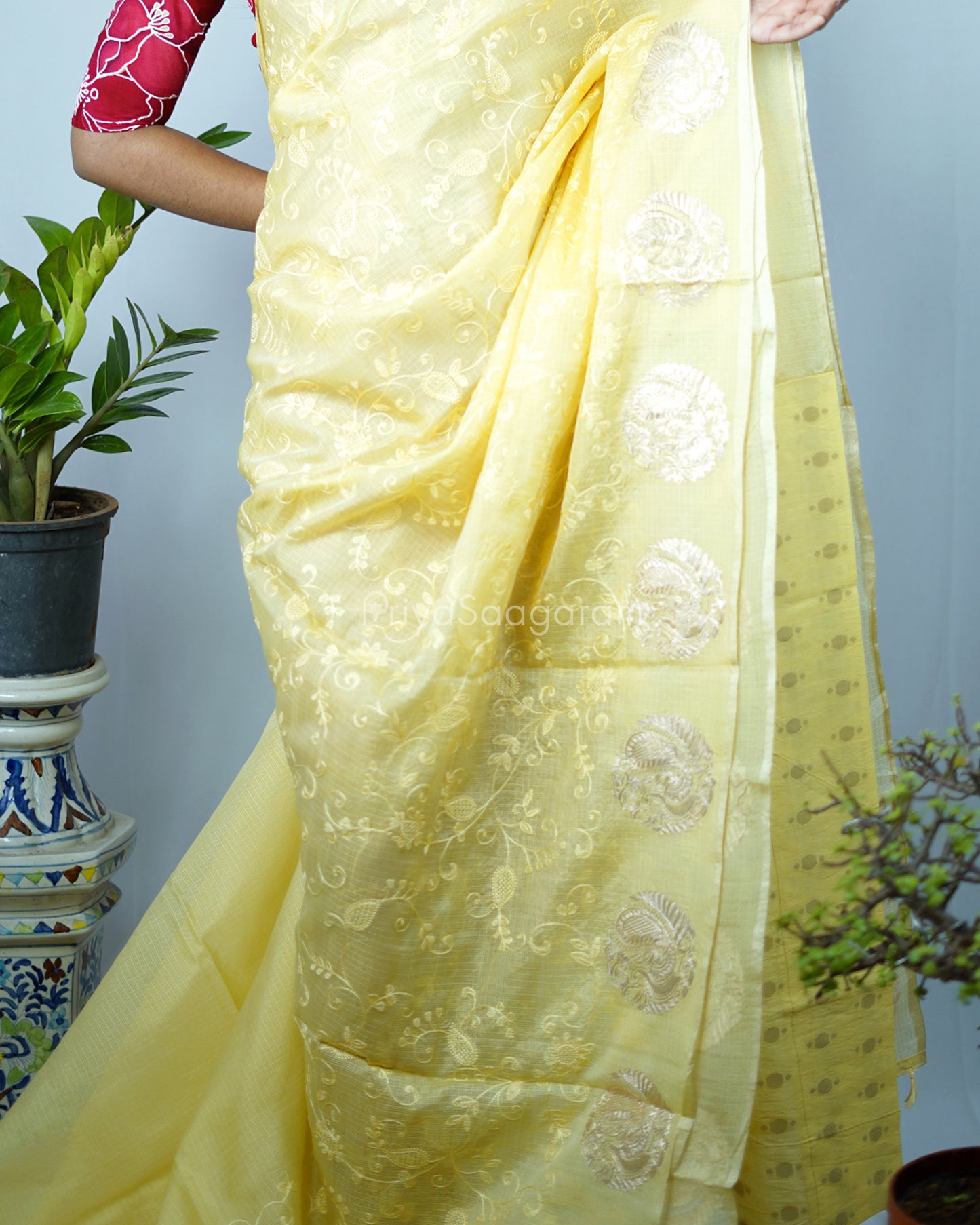 Light Yellow Pita Work Silk Kota - PD740