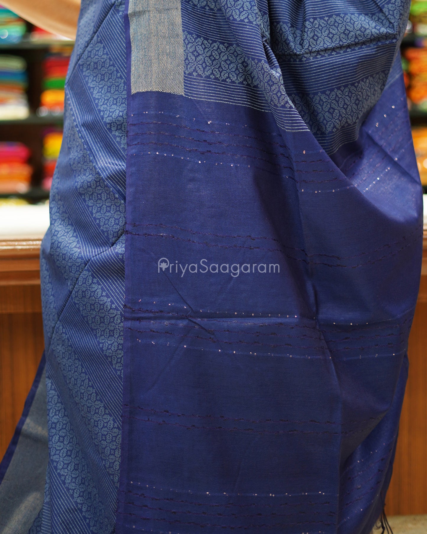 Navy Blue Print Tussar - PD1329