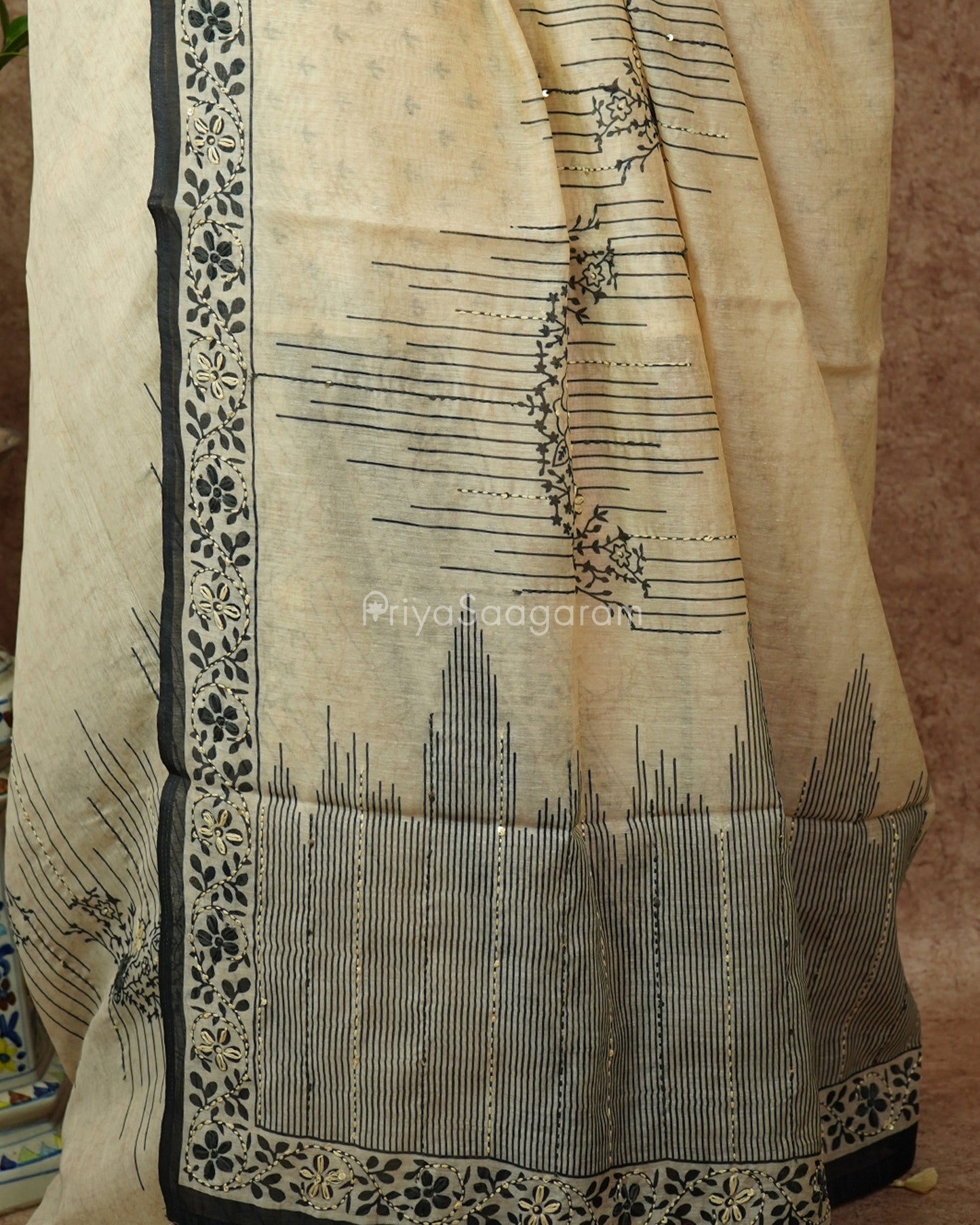 Cream Embroidery Chanderi - PD763