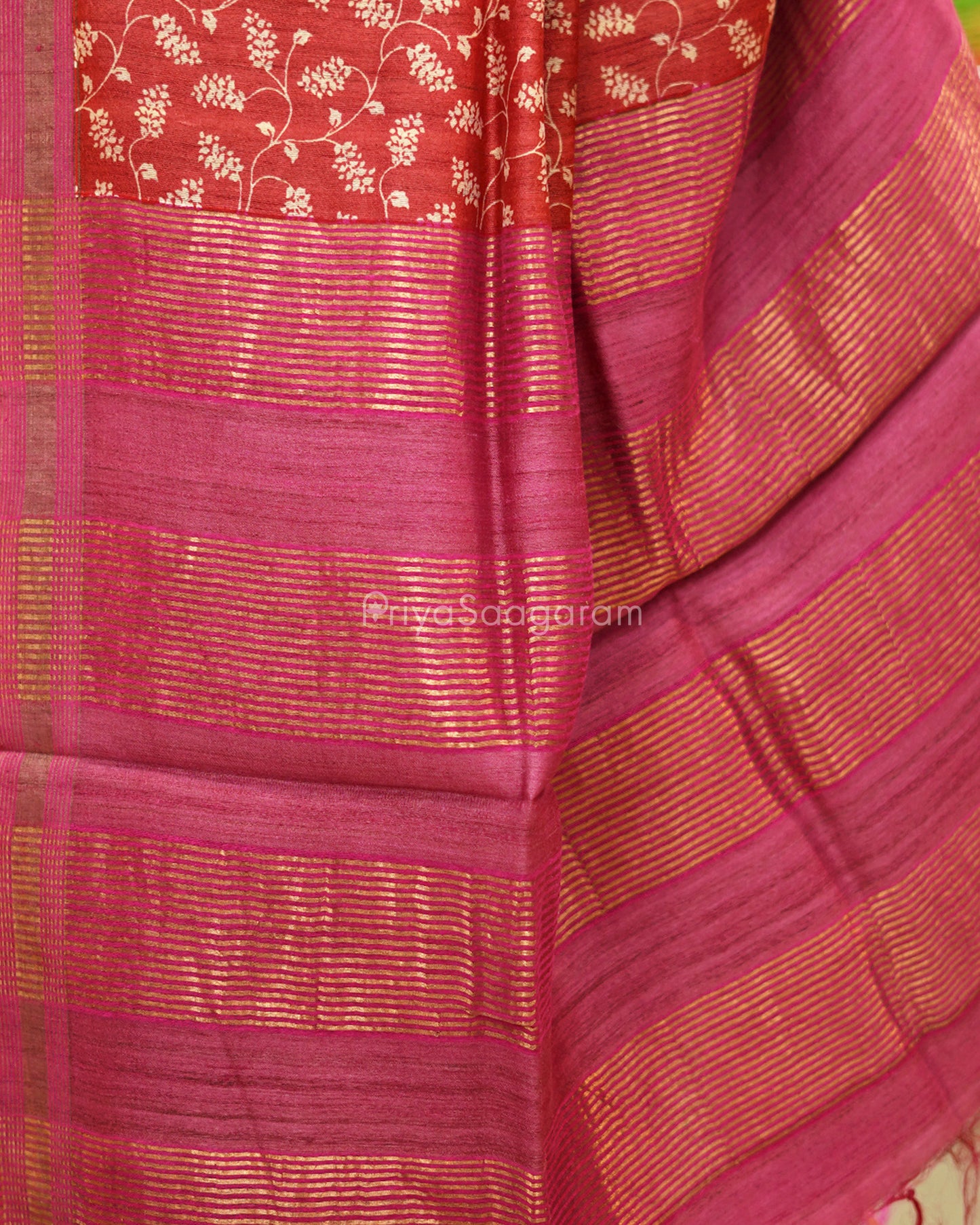 Red Pink Kalamkari Tussar - PD521