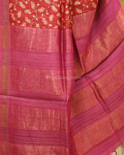 Red Pink Kalamkari Tussar - PD521