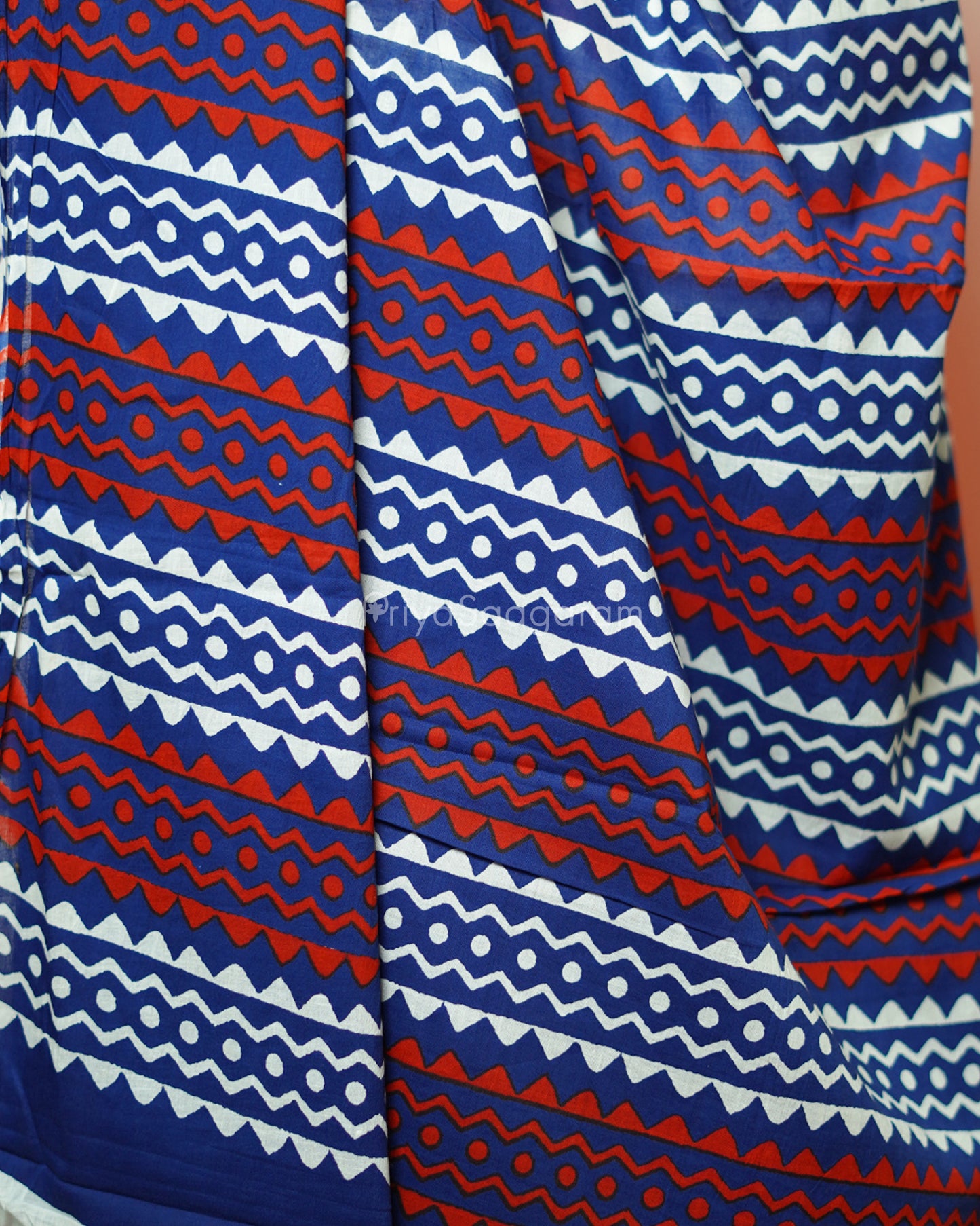Red Blue Blockprint Pure Cotton - PC2731