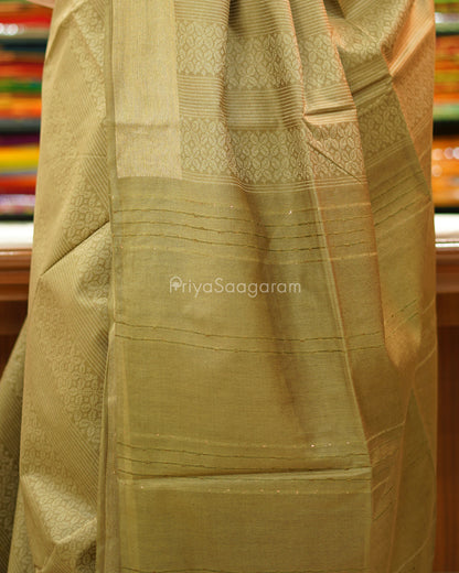 Khaki Mustard Printed Tussar - PD1331