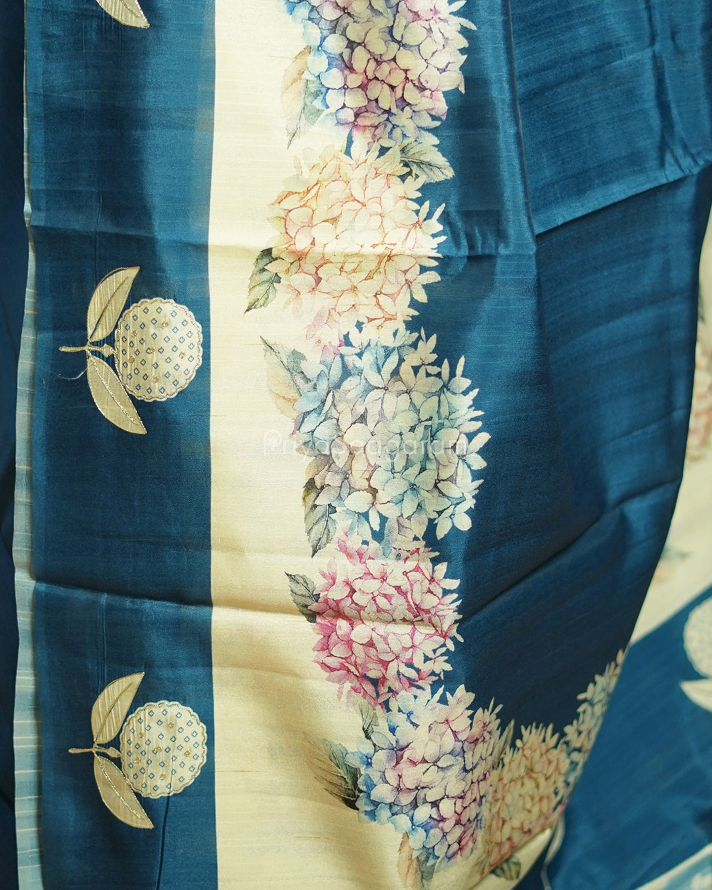 Cobalt Blue Floral Embroidery Tussar - PD799