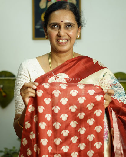 Red Floral Embroidery Tussar - PD808